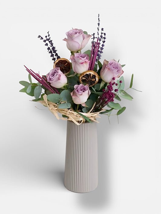 Polimer Vazoda 5'Li Lila Gül Aranjmanı