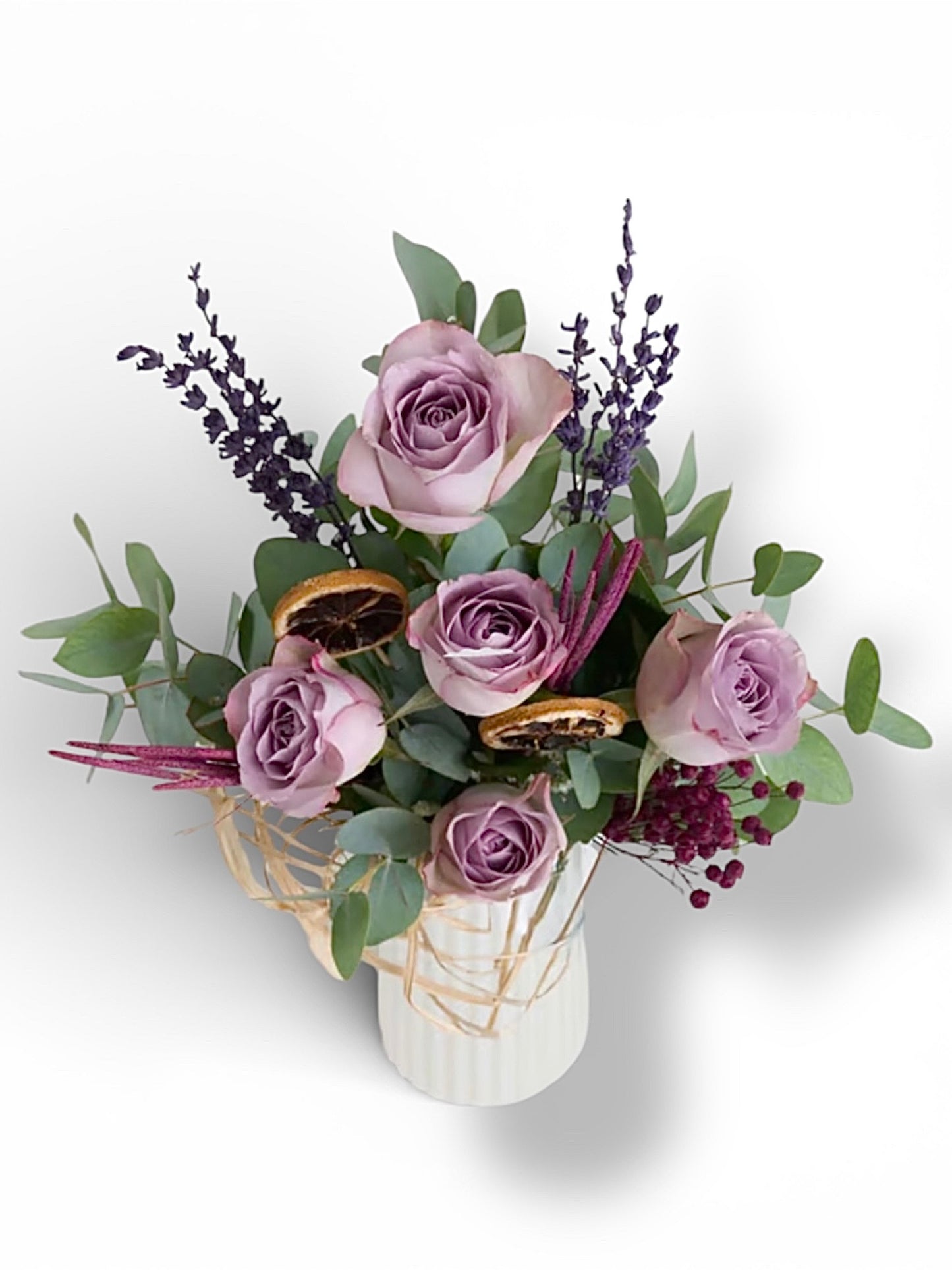 Polimer Vazoda 5'Li Lila Gül Aranjmanı