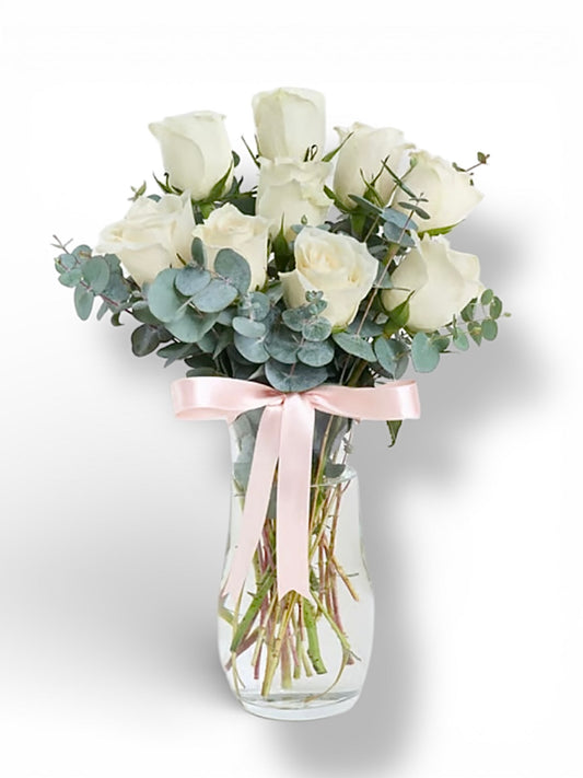 Beyaz Gül & Okaliptus Aranjmanı