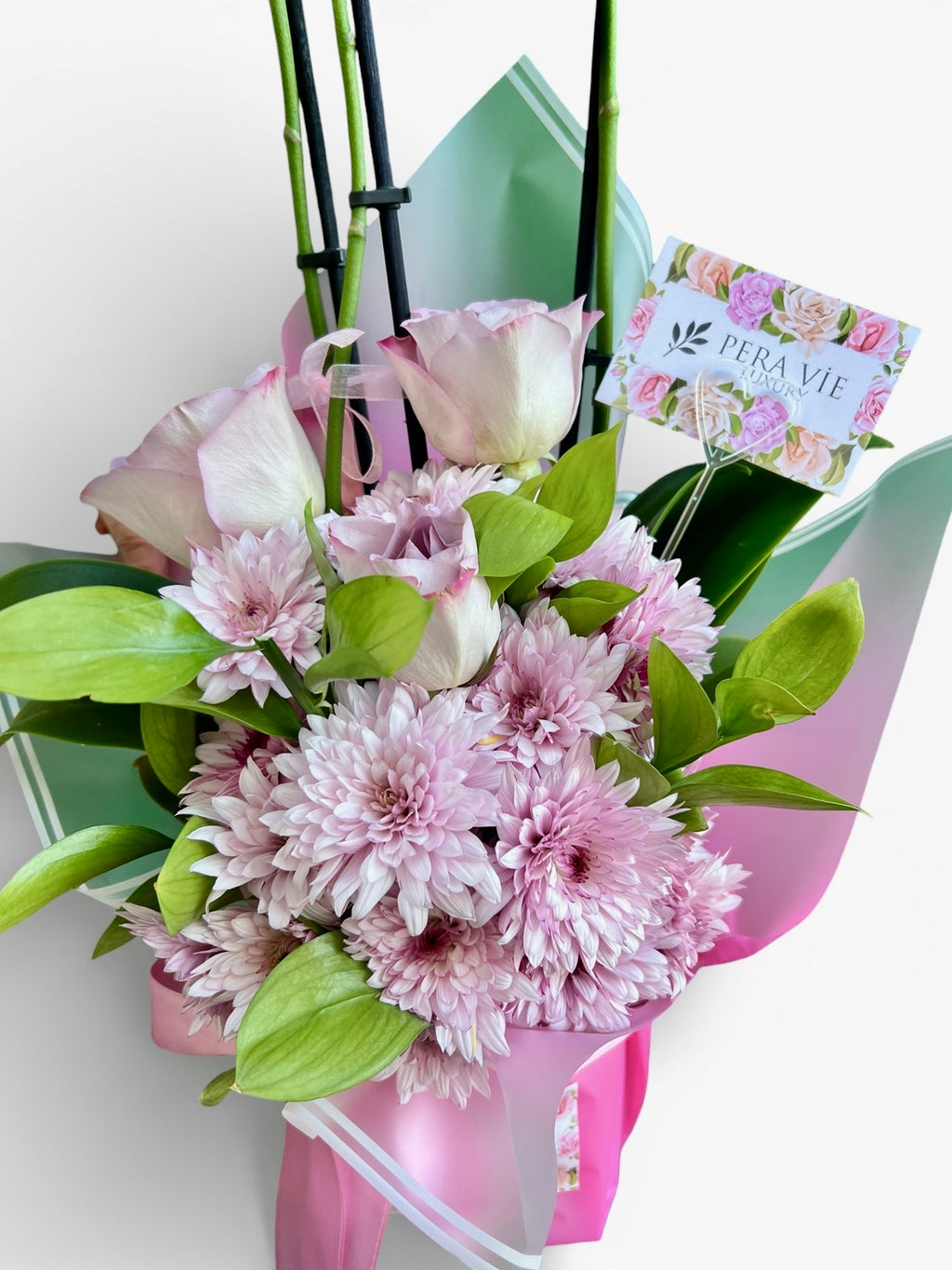 Beyaz Orkide ve Pembe Mevsim Çiçekleri